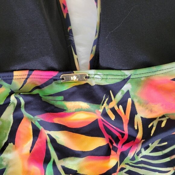 NWT Ralph Lauren Keyhole Halter Leaf Print One Piece Swimsuit Size 16 - Picture 8 of 12